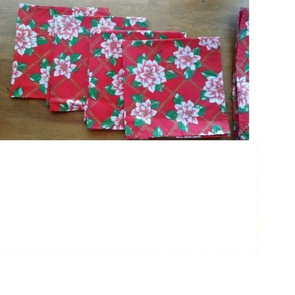Shabby Farmhouse Placemats + 4 Matching Napkins Red Floral Flower Lot of 4
